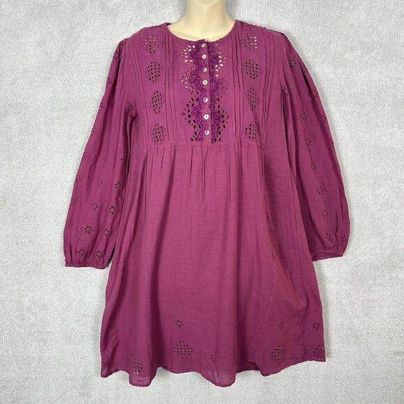 Sundance Chantae Eyelet Dress Pintuck Long Sleeve Buttons Womens XS Pink NWT - Picture 1 of 11